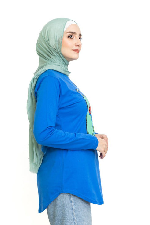 Royal Blue Printed Long - Sleeve Design 11 - Khotwh